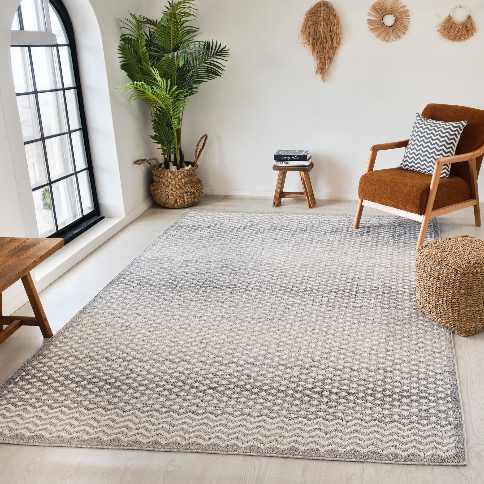 Tapis d'intérieur marocain Branch Jules, gris beige, géométrique - Salon, chambre, salle à manger et cuisine