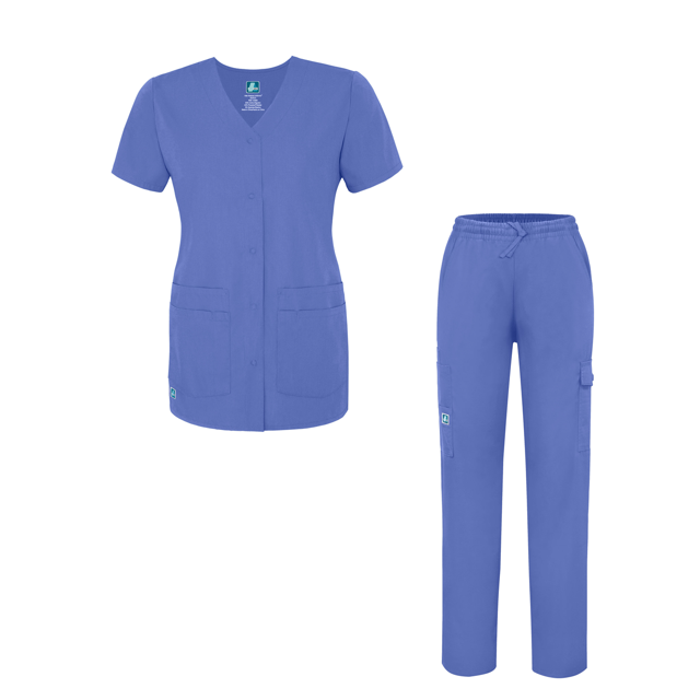 Adar Universal Women's Scrub Set ? Snap Front Scrub Top and Multi Pocket Scrub Pants
