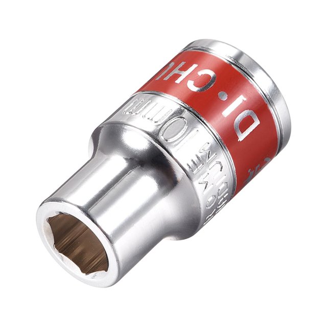 Unique Bargains 1/2-Inch Drive by 10mm Shallow Socket w Red Band, Cr-V, 6-Point, Metric