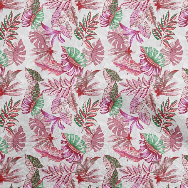 oneOone Polyester Spandex White Fabric Tropical Leaf Sewing Material Print Fabric By The Yard 56 Inch Wide