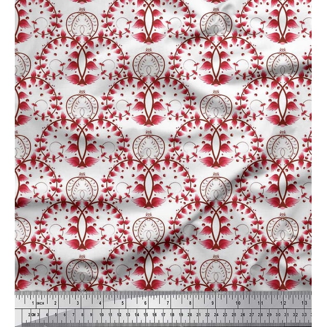 Soimoi Poly Georgette Tissu Floral, Poisson & Cerf Artistique Tissu Imprimé 1 Yard 52 Inch Wide