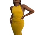 thumbnail image 3 of EIMELI Women Backless Ruched Maxi Dress Spaghetti Strap Draped Slip Dress Halter Neck Split Long Evening Dresses Green S, 3 of 6