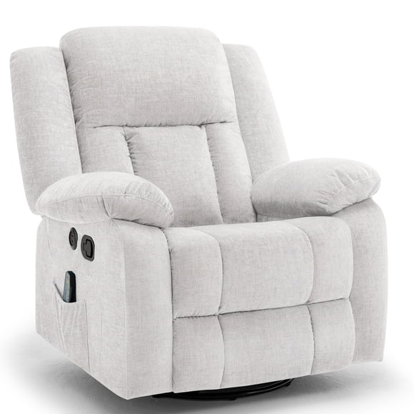 Korser Fauteuil Inclinable Pivotant à Bascule de Massage avec Ports USB en Chenille pour Salon, Beige