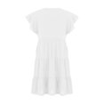 thumbnail image 4 of Femmes Été Volant Manches Mini Robe Couleur Unie Décontractée Swing Fluide une Ligne Plissé Plage Robe de Soleil, 4 of 7