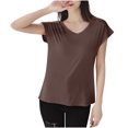 thumbnail image 1 of FRSASU T-Shirt de Sommeil Uni pour Femme Haut de Pyjama à Col en V Café, 1 of 8