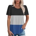 thumbnail image 1 of Plebaso Hauts pour Femmes Chemises à Oeillets à Blocs de Couleur Manches Courtes T-Shirts Amples Décontractés Col Rond Blouses Tendance, 1 of 6