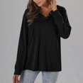 thumbnail image 2 of GigrtiJin Womens Oversized V-Neck Tops 2025 Trendy Long Sleeve Solid Color Blouses Button Decor Casual Shirts, 2 of 5