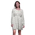 thumbnail image 1 of Bimba Robe Midi Boutonnée à Feuilles Blanches et Canard Colvert pour Femmes Tunique à Manches Longues Haut Smocké - Grand, 1 of 1