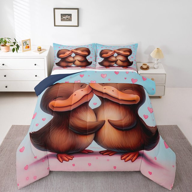 Erosebridal Ensemble de Couette Très Grand Ornithorynque pour Couple, Insert de Couette Faune Australienne, Réversible 3 Pcs
