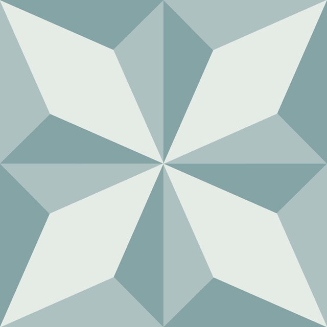 FloorPops Ensemble de 20 Carreaux de Plancher en Topaze à Peler et Coller Montrant un Gros Plan d'Un Carreau de 12 x 12 Pouces avec un Motif d'Étoiles Géométriques turquoise en Losanges Tonaux dans des Teintes Sarcelle et Bleu Pâle, Texturé avec une Fini à Faible lustre et une Profondeur de 0,06 Po, Idéal pour une installation Facile à Peler et Coller Sans Coulis et Convient pour Ajouter de la Profondeur aux Planchers.