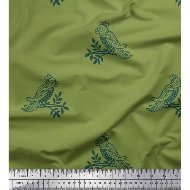 Soimoi Georgette Viscose Fabric Bird Block Decor Fabric Printed Yard 42 Inch Wide
