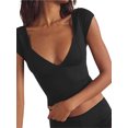 thumbnail image 2 of Gupgi Women Deep V Neck T-Shirts Solid Color Short Sleeve Low Cut Slim Crop Top, 2 of 9