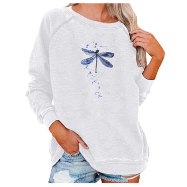 Pompotops Fashion Women Print Long Sleeve Comfortable Breathable Round-Neck Sweatshirt Clearance
