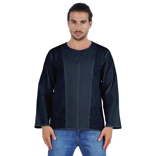 Atasi Kurta à Manches Longues pour Hommes en Coton Slub Uni à Col Rond Chemise Ethnique-6690