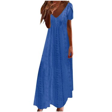 Up to 50% off Horkkom Summer Dresses for Women 2025 Short Sleeve V Neck Solid Color Maxi Dress Casual Holiday Long Dresses L
