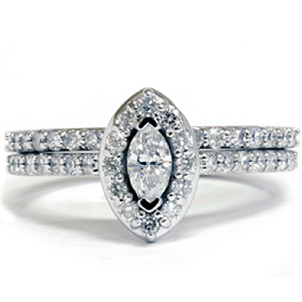 Ensemble de Bagues de Mariage en Diamant Marquise 7/8 Ct en Or 14 K