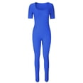 thumbnail image 4 of LOVZFMLL Women's Threaded Low Neck Short Sleeve Hip-lifting Slim Jumpsuit Blue XL, 4 of 6