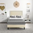 thumbnail image 1 of VECELO Twin/Full/Queen Bed Frame with Adjustable Height Upholstered Headboard, Strong Wood Slat Support, No Box Spring Needed, Beige, 1 of 7
