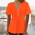 thumbnail image 2 of AherBiu Womens Tops Summer Button Round Neck Solid Color Ruched Dressy Casual Loose Tunics Tshirts, 2 of 4