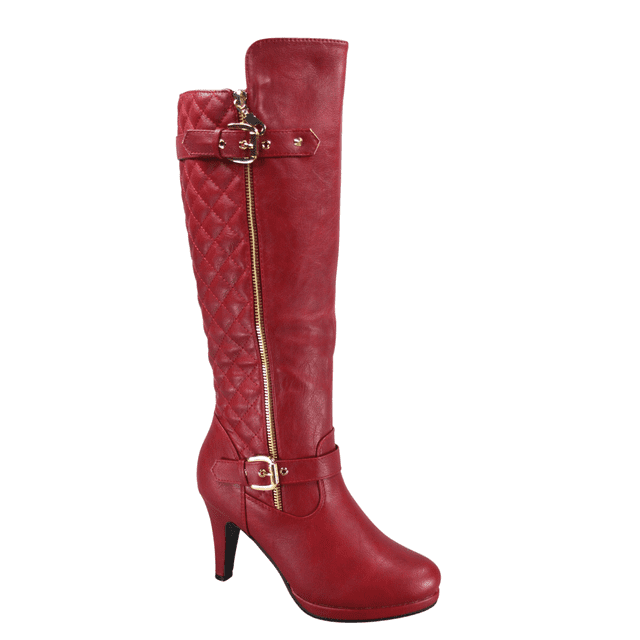 Bottes à Talon Haut à Fermeture Éclair à Bout Rond Décontractées pour Femmes Dames Mode (Rouge, 5.5)