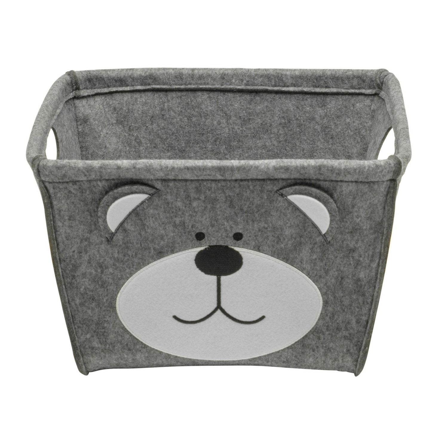 Felt Construction Storage Basket with Smiling Bear Face Patch