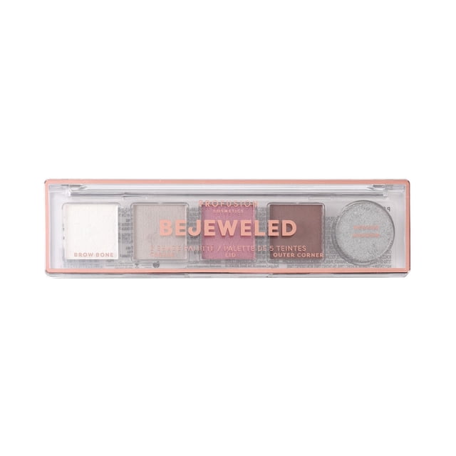 PROFUSION COSMETICS Palette de Fards à Paupières 5 Teintes Ornée de Cinq Teintes Incluant Blanc Mat Sourcils Os, taupe, rose Scintillant, Brun Mat et Paillettes Argentées dans un Étui Mince Transparent avec Garniture Or rose, Idéale pour des looks Polyvalents du Jour au Soir et pour les Voyages.