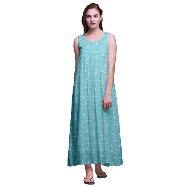 Bimba Robe de Nuit Maxi en Rayonne pour Femmes, Imprimée, Sans Manches, Robe de Nuit Maxi - TG