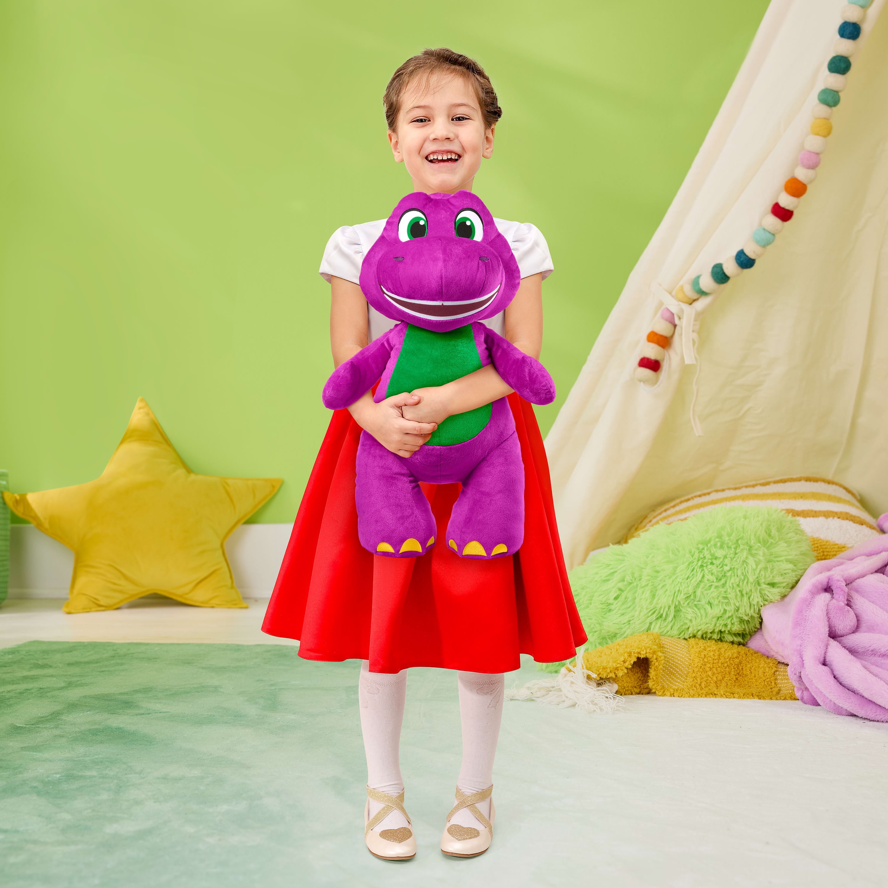 Fisher-Price Barney’s World Jumbo Barney en peluche, figurine de 26 pouces, grande échelle et texture douce
