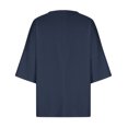thumbnail image 3 of Pisexur Hauts d'Été pour Femmes Mode Chemises en Coton et Lin Décontractées Col Rond Manches 3/4 Chemises pour Femmes Coupe Ample Confort Hauts de Sortie Couleur Unie Blouses d'Automne avec Poches, 3 of 5