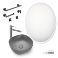thumbnail image 1 of Aquaterior Bathroom Ceramic Sink Faucet Kit w/ LED Lighted Mirror Towel Rack, 1 of 10
