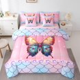thumbnail image 1 of Erosebridal Ensemble de Literie Papillons Sauvages Format Double, Ensemble de Lit Rose Pastel pour Filles, Réversible 7 Pcs, 1 of 5