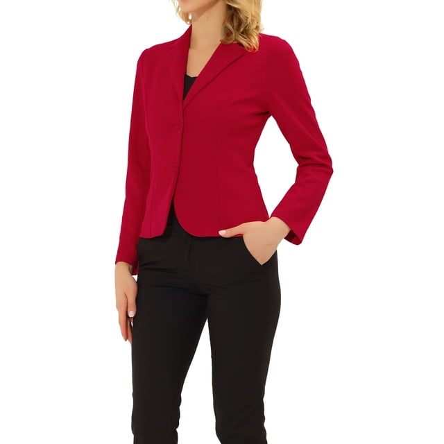 INSPIRE CHIC Women's Work Blazer Lapel Collar Long Sleeve Jacket Suit Blazer XL Red