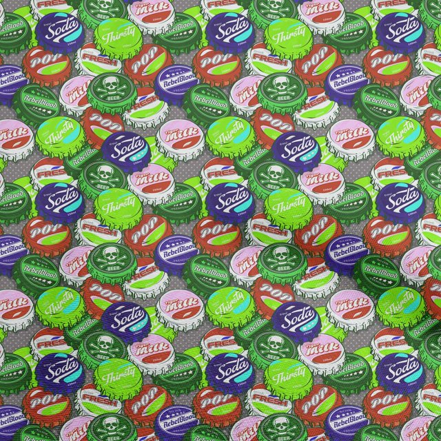 oneOone Rayonne Vert Tissu Rétro Bouteille Soda Cap Robe Tissu Tissu Imprimé par la Cour 56 Pouces Large-Pi