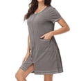 thumbnail image 4 of Timegard Robe de Nuit pour Femmes à Col Rond avec Fermeture Éclair, Manches Courtes, Fente Latérale, Robe Décontractée de Maison avec Poches, 4 of 6