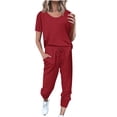 thumbnail image 1 of Yuyuzo Womens Workout Sets 2 Piece Short Sleeve Crew Neck T-Shirts Drawstring Jogger Pants with Pockets, 1 of 5