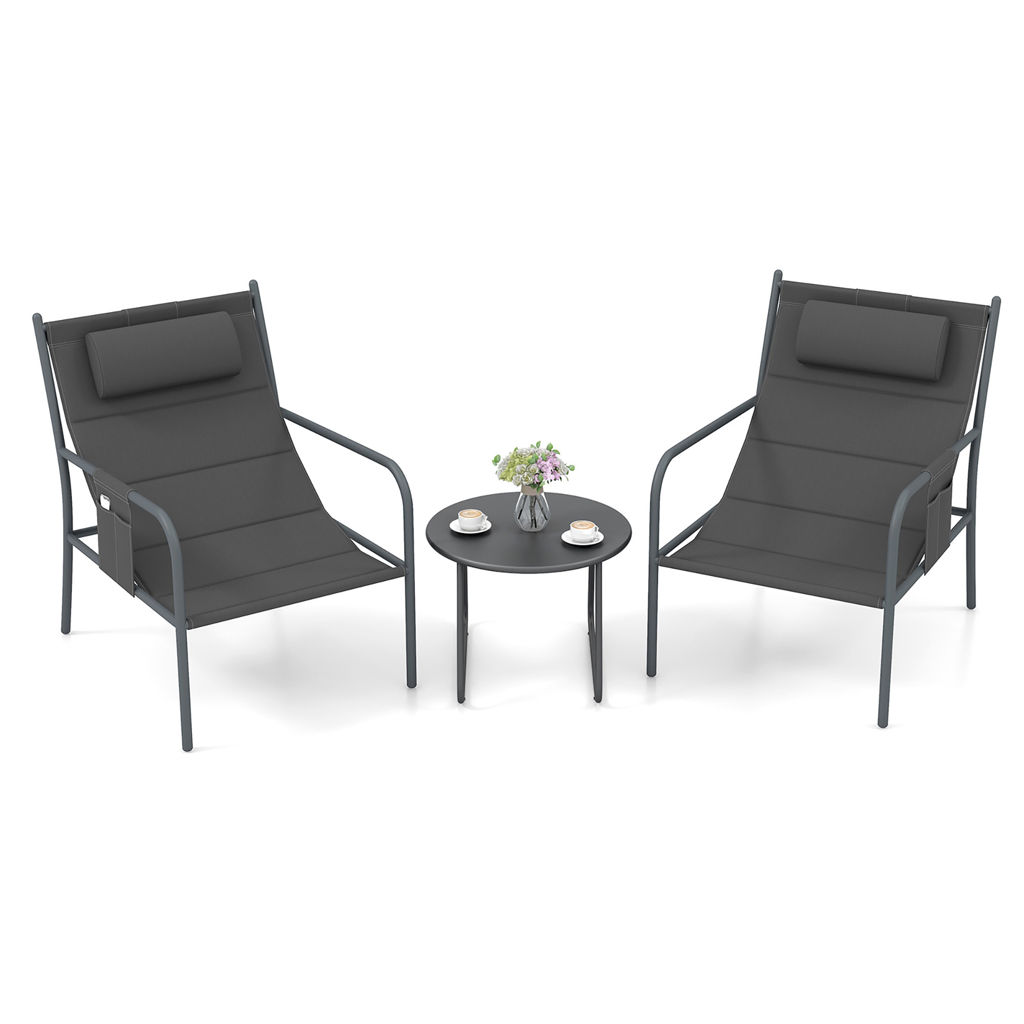 Gymax Ensemble de Patio 3 Pcs Table et Chaises d'Extérieur Ensemble Bistro Petit Porche avant Balcon Mobilier