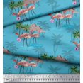 thumbnail image 2 of Soimoi Blue Poly Georgette Fabric Palm Tree, & Flamingo Bird Printed Fabric 1 Yard 42 Inch Wide, 2 of 3
