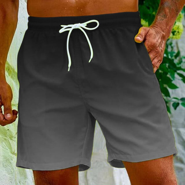 Meichang Mens Gradient Swim Trunks Summer 5 Inch Quick Drying Swimming Shorts Casual Elastic Waist Surfing Boardshorts Lightweight Drawstring Bathing Suits with Pockets Gray 5XL