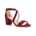 thumbnail image 1 of BLISSFUL STEP Women's Solid Color Open Toe Cross Strap Mid Chunky Heel Sandals, 1 of 7