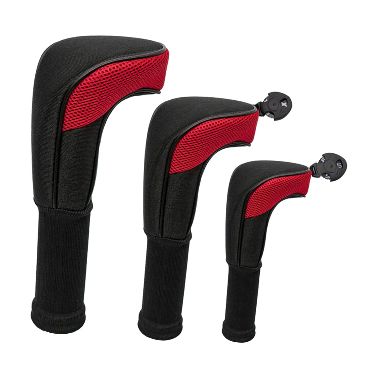 3Pcs Mesh Golf Club covers with No. Tag Driver Fairway Woods Headcover Red