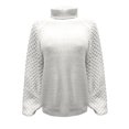thumbnail image 4 of cllios White Sweaters for Women oversized Turtleneck Jumpers Casual Lantern Sleeve Knit Textured Sweater Pure Color Ribbed Pullover Tops, 4 of 4