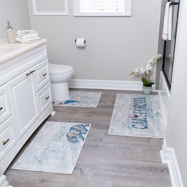 the US States Design 3 Piece Bathroom Rugs Set - Non-Slip Ultra Thin Bath Rugs for Bathroom Floor - Washable Cotton Bathroom Mats Set