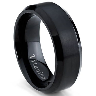 Bague en Titane Noire pour Homme, Alliance Brossée, Ajustement Confortable, 8 mm