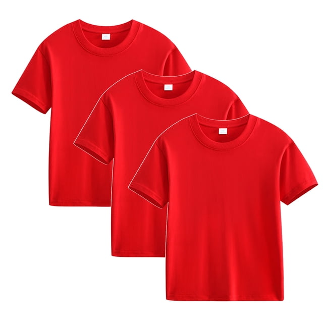 Plebaso Lot de 3 T-Shirts en Coton pour Enfants, Manches Courtes, Col Rond, Chandails Décontractés Unis Basiques, Hauts pour Unisexe