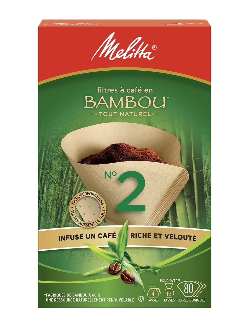 Melitta Filtres à café coniques no 2 en bambou
