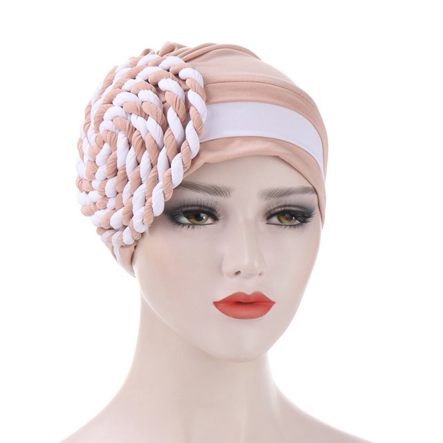KIHOUT Beanies Hats Women India Hat Patchwork Braid Muslim Ruffle Chemo Hat Beanie Wrap Cap