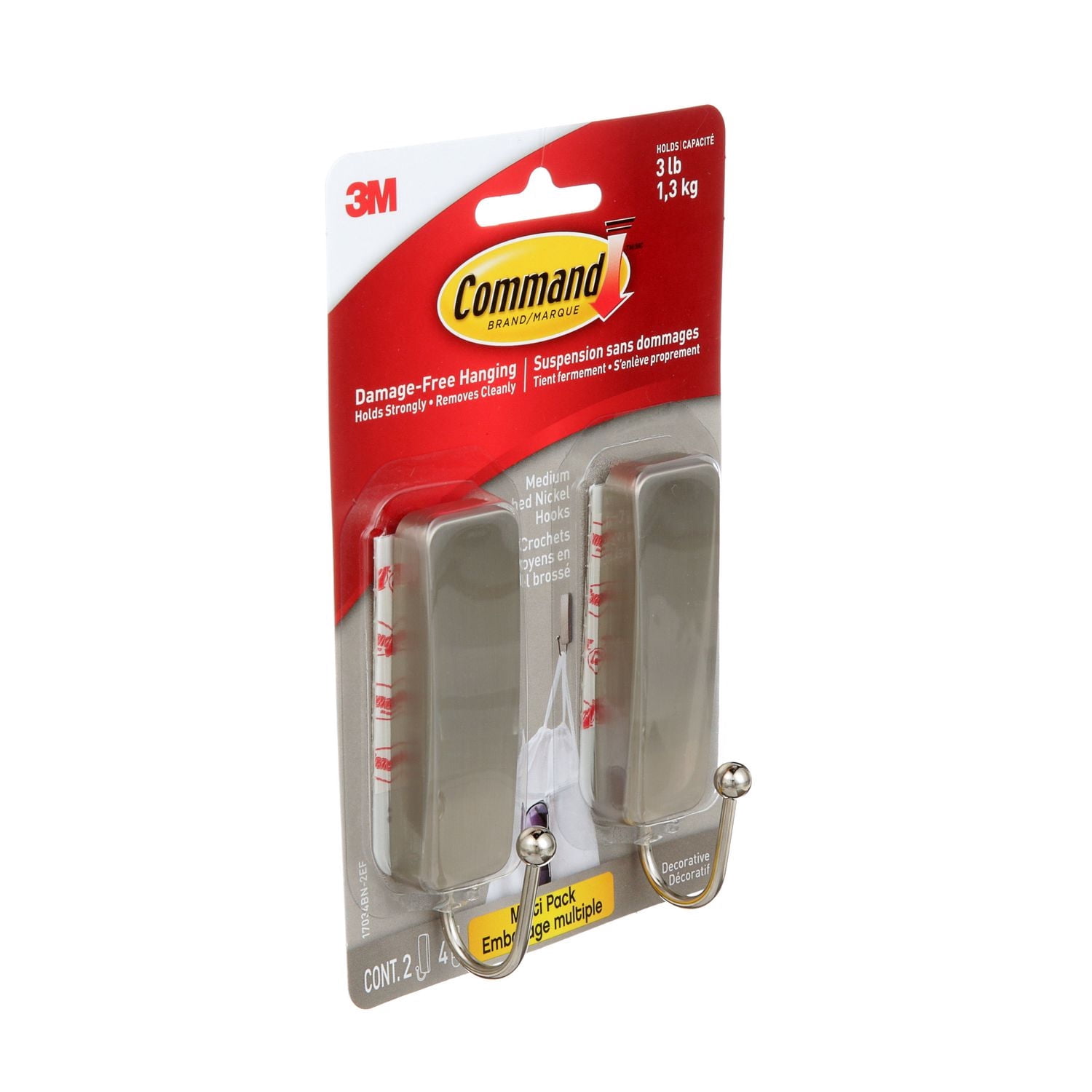 Crochets en nickel brossé 17034BN-2EF Command(MC), 2 crochets, 4 bandes