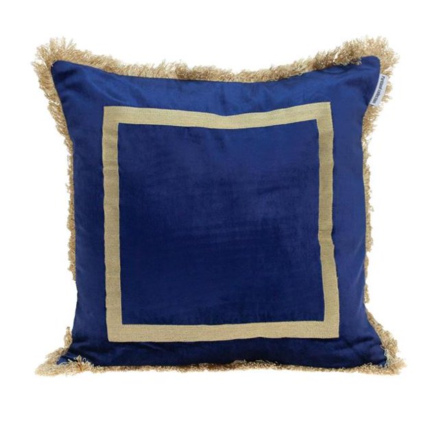 HomeRoots 402691 Boho Bleu avec Or Franges Décoratif Carré Coussin de Jeter
