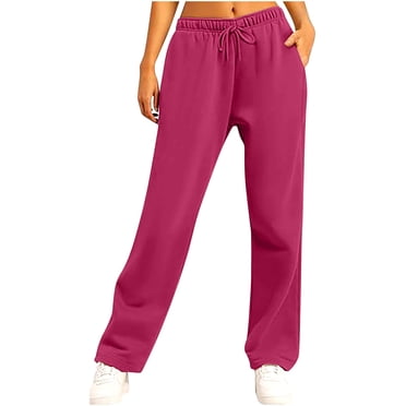 Pantalon Ample pour Femmes Pantalon de Survêtement Doublé en Molleton pour Femmes Joggers d'Hiver Pantalon Athlétique Pantalon Décontracté à Jambe Grand avec Poches P-28 Rose Vif-A TTG