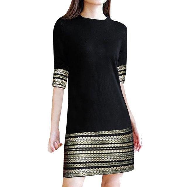 Fridja Femmes Casual Vintage Élégant Épissure Milieu Manches Mini-Robe Facile